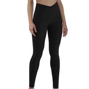 ODODOS Women's Cross Waist Yoga Leggings, Black, Medium